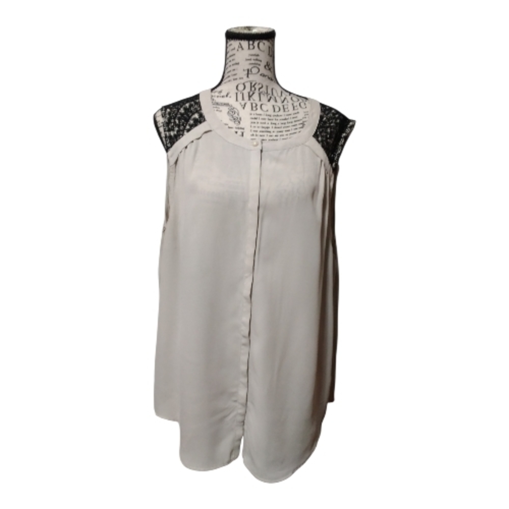 Junarose Cream Blouse with Black Lace Yoke Size 16